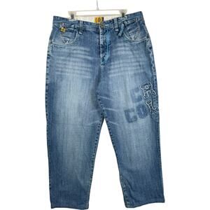 Vintage Cross Colours Embroidered Baggy Denim Jeans 38